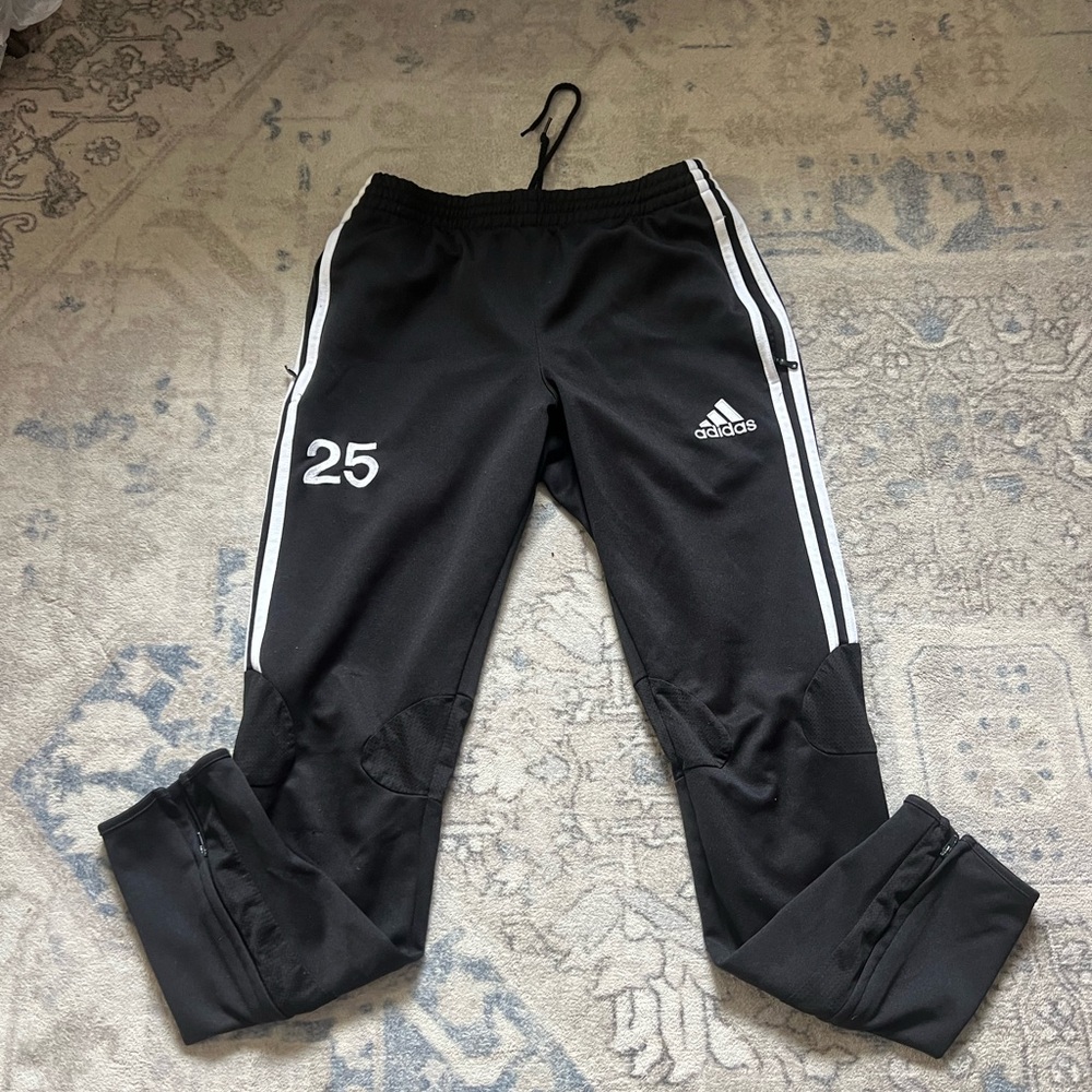 Adidas Black and White Sweatpants with Tapered Leg and Drawstring